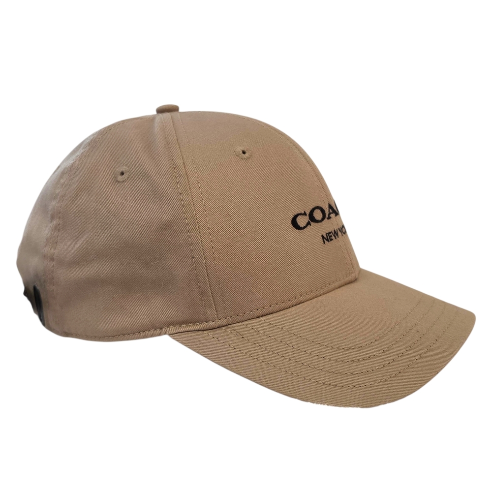 Coach New York Tan Baseball Cap Embroidered Logo Leather Strap Metal Hardware - Picture 15 of 16